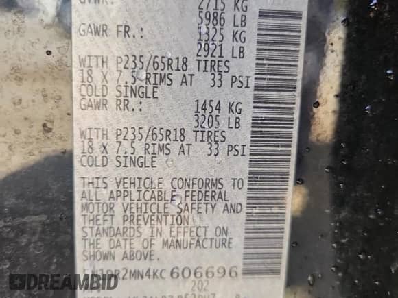 2019 Nissan Pathfinder SL with VIN 5N1DR2MN4KC606696, listed as a Copart auction lot 86692115 with 142,360 mi miles and Salvage title. Bid and sale history available at DreamBid. Image 13.