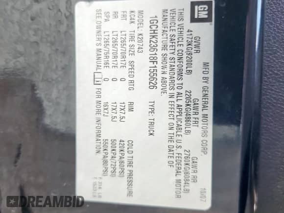 2008 Chevrolet Silverado 2500HD Work Truck с VIN 1GCHK23618F155626, выставлен на аукционе Copart как лот 85190595 с пробегом 263 724 миль миль и Списание • Salvage title. История ставок и продаж доступна на DreamBid. Изображение 12.