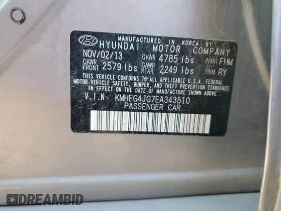 2014 Hyundai Azera с VIN KMHFG4JG7EA343510, выставлен на аукционе Copart как лот 86105724 с пробегом 186 728 миль миль и Чистый • Clean title. История ставок и продаж доступна на DreamBid. Изображение 12.