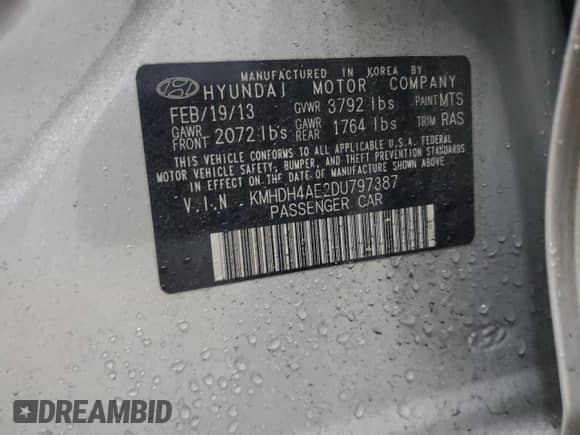 2013 Hyundai Elantra GLS z VIN KMHDH4AE2DU797387, wystawiony jako Copart lot #57596315 z przebiegiem 113 144 mil mil oraz Czysty tytuł • Clean title. Historia ofert i sprzedaży dostępna na DreamBid. Obrazek 12.