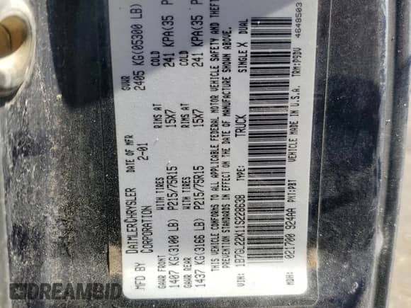 2001 Dodge Dakota с VIN 1B7GL22X11S228638, выставлен на аукционе Copart как лот 66483914 с пробегом 161 953 миль миль и Списание • Salvage title. История ставок и продаж доступна на DreamBid. Изображение 12.