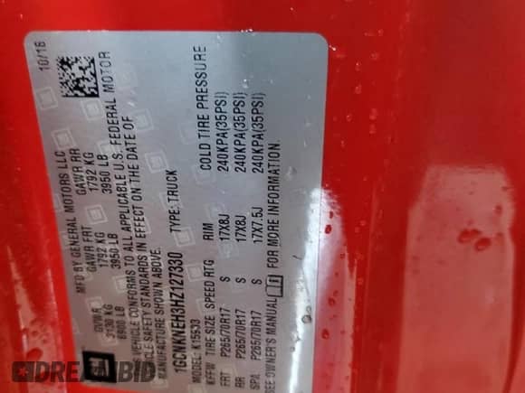 2017 Chevrolet Silverado 1500 Work Truck z VIN 1GCNKNEH3HZ127330, wystawiony jako Copart lot #67035595 z przebiegiem 125 493 mil mil oraz Szkoda całkowita • Salvage title. Historia ofert i sprzedaży dostępna na DreamBid. Obrazek 13.