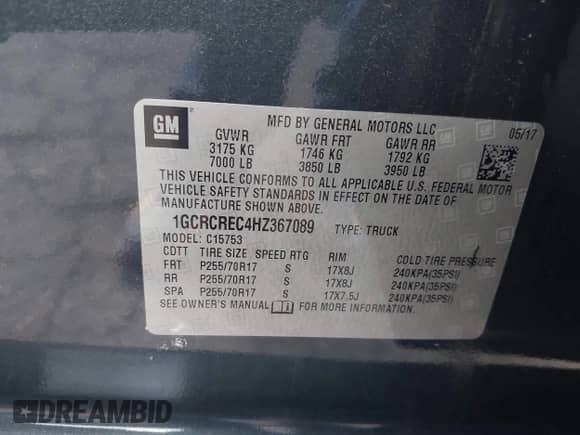 2017 Chevrolet Silverado 1500 LT with VIN 1GCRCREC4HZ367089, listed as a IAAI auction lot 41592108 with 108,133 mi miles and . Bid and sale history available at DreamBid. Image 9.