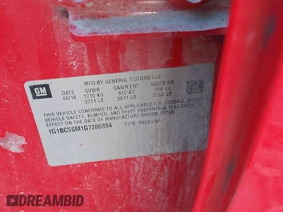 2016 Chevrolet Cruze LS with VIN 1G1BC5SM1G7286884, listed as a IAAI auction lot 43118368 with 185,856 mi miles and . Bid and sale history available at DreamBid. Image 9.