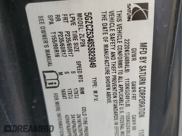 2005 Saturn VUE z VIN 5GZCZ53485S829049, wystawiony jako Copart lot #71071674 z przebiegiem 199 524 mil mil oraz Szkoda całkowita • Salvage title. Historia ofert i sprzedaży dostępna na DreamBid. Obrazek 16.