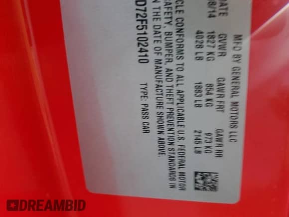 2015 Chevrolet Corvette Z51 3LT с VIN 1G1YL3D72F5102410, выставлен на аукционе Copart как лот 43534675 с пробегом 48 039 миль миль и Списание • Salvage title. История ставок и продаж доступна на DreamBid. Изображение 13.