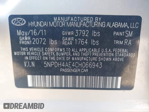 2012 Hyundai Elantra Limited z VIN 5NPDH4AE4CH066943, wystawiony jako IAAI lot #42720322 z przebiegiem 173 460 mil mil oraz . Historia ofert i sprzedaży dostępna na DreamBid. Obrazek 9.