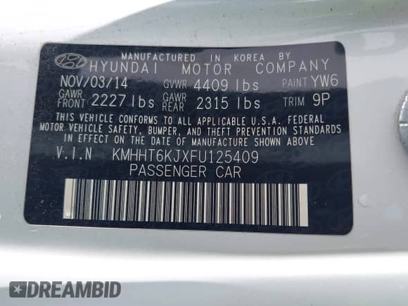2015 Hyundai Genesis Coupe 3.8L Base with VIN KMHHT6KJXFU125409, listed as a IAAI auction lot 41236780 with Not provided miles and . Bid and sale history available at DreamBid. Image 9.