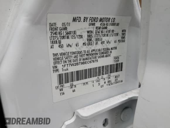 2011 Ford F-250 XL с VIN 1FT7W2BT9BEC67675, выставлен на аукционе Copart как лот 71458995 с пробегом 195 659 миль миль и Списание • Salvage title. История ставок и продаж доступна на DreamBid. Изображение 12.