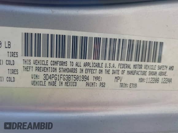 2011 Dodge Journey Mainstreet с VIN 3D4PG1FG3BT501994, выставлен на аукционе IAAI как лот 43113891 с пробегом 223 905 миль миль и . История ставок и продаж доступна на DreamBid. Изображение 9.