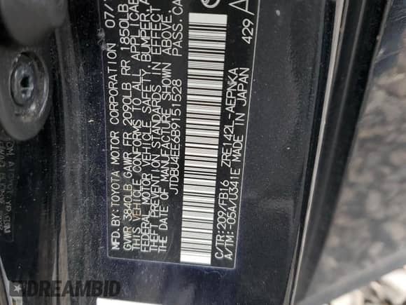 2011 Toyota Corolla L z VIN JTDBU4EE6B9151528, wystawiony jako Copart lot #69807585 z przebiegiem 241 099 mil mil oraz Szkoda całkowita • Salvage title. Historia ofert i sprzedaży dostępna na DreamBid. Obrazek 12.