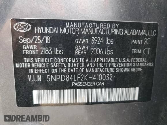 2019 Hyundai Elantra SEL с VIN 5NPD84LF2KH410032, выставлен на аукционе Copart как лот 81245925 с пробегом 61 692 миль миль и Списание • Salvage title. История ставок и продаж доступна на DreamBid. Изображение 13.