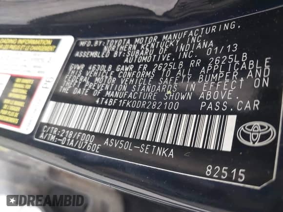 2013 Toyota Camry LE с VIN 4T4BF1FK0DR282100, выставлен на аукционе IAAI как лот 43421494 с пробегом Не указан миль и . История ставок и продаж доступна на DreamBid. Изображение 9.