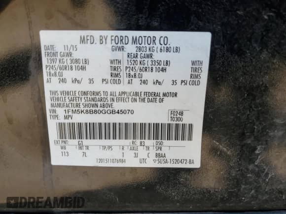 2016 Ford Explorer с VIN 1FM5K8B80GGB45070, выставлен на аукционе Copart как лот 69417085 с пробегом 104 280 миль миль и Списание • Salvage title. История ставок и продаж доступна на DreamBid. Изображение 13.