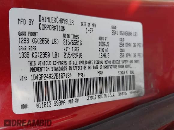 2007 Dodge Grand Caravan SE с VIN 1D4GP24R27B167184, выставлен на аукционе IAAI как лот 42847892 с пробегом 145 003 миль миль и . История ставок и продаж доступна на DreamBid. Изображение 9.