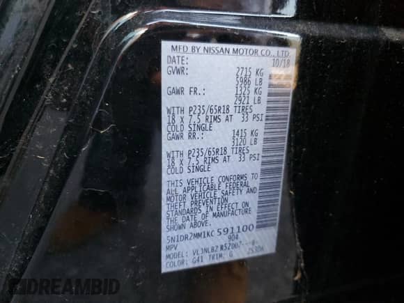 2019 Nissan Pathfinder SV with VIN 5N1DR2MM1KC591100, listed as a Copart auction lot 86123405 with 78,505 mi miles and Clean title. Bid and sale history available at DreamBid. Image 13.