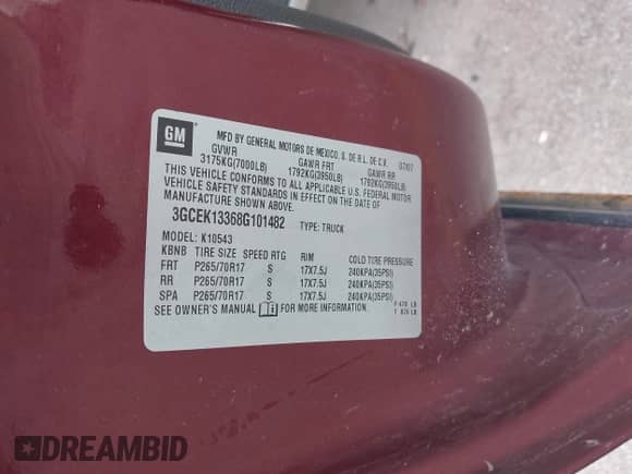 2008 Chevrolet Silverado 1500 LTZ with VIN 3GCEK13368G101482, listed as a IAAI auction lot 42536106 with 214,025 mi miles and . Bid and sale history available at DreamBid. Image 9.