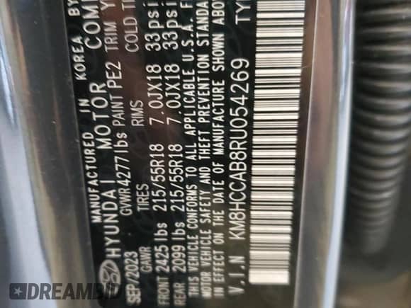 2024 Hyundai Kona SEL с VIN KM8HCCAB8RU054269, выставлен на аукционе Copart как лот 80518894 с пробегом 7 516 миль миль и Списание • Salvage title. История ставок и продаж доступна на DreamBid. Изображение 14.