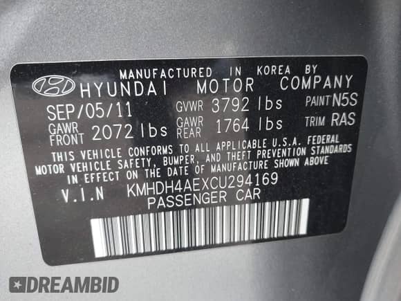 2012 Hyundai Elantra Limited z VIN KMHDH4AEXCU294169, wystawiony jako IAAI lot #42658237 z przebiegiem 87 909 mil mil oraz . Historia ofert i sprzedaży dostępna na DreamBid. Obrazek 9.