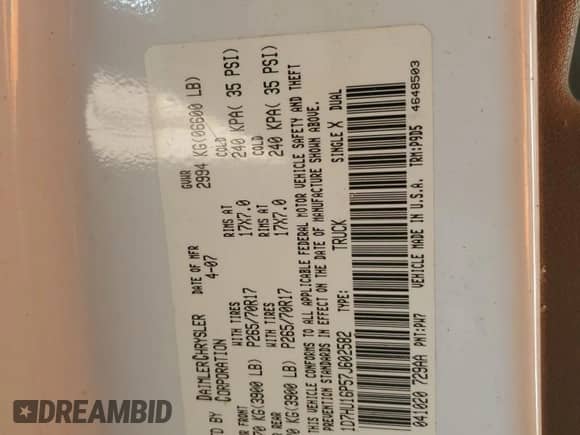 2007 Dodge 1500 ST с VIN 1D7HU16P57J602582, выставлен на аукционе Copart как лот 48711625 с пробегом 172 672 миль миль и Чистый • Clean title. История ставок и продаж доступна на DreamBid. Изображение 12.