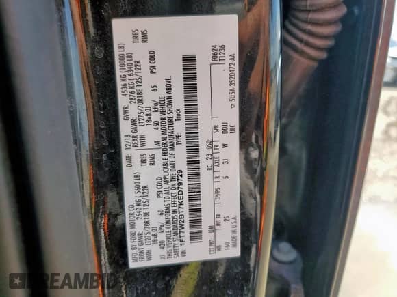 2019 Ford F-250 XL with VIN 1FT7W2BT7KED79729, listed as a Copart auction lot 71099235 with 170,854 mi miles and Salvage title. Bid and sale history available at DreamBid. Image 12.