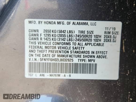 2020 Honda Pilot Elite z VIN 5FNYF6H02LB032625, wystawiony jako Copart lot #69782685 z przebiegiem 68 084 mil mil oraz Czysty tytuł • Clean title. Historia ofert i sprzedaży dostępna na DreamBid. Obrazek 13.