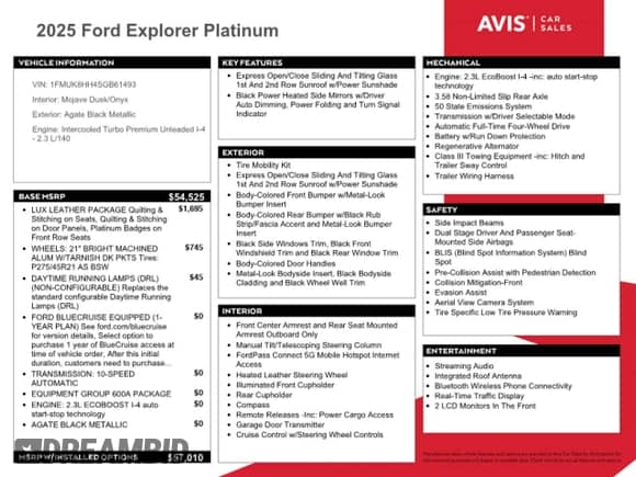 2025 Ford Explorer Platinum with VIN 1FMUK8HH4SGB61493, listed as a Copart auction lot 66447995 with Not provided miles and Salvage title. Bid and sale history available at DreamBid. Image 13.