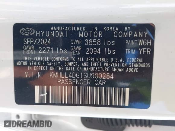 2025 Hyundai Elantra SE with VIN KMHLL4DG1SU900254, listed as a IAAI auction lot 43168870 with 22,446 mi miles and . Bid and sale history available at DreamBid. Image 9.
