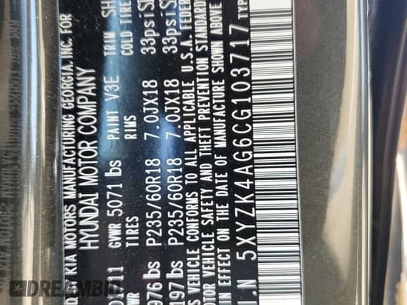 2012 Hyundai Santa Fe Limited с VIN 5XYZK4AG6CG103717, выставлен на аукционе Copart как лот 65180475 с пробегом 90 083 миль миль и Списание • Salvage title. История ставок и продаж доступна на DreamBid. Изображение 12.