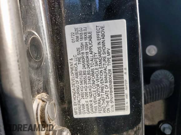2022 Honda Passport TrailSport with VIN 5FNYF8H60NB004258, listed as a Copart auction lot 69569925 with 58,639 mi miles and Salvage title. Bid and sale history available at DreamBid. Image 13.