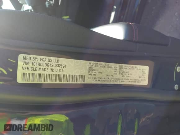 2025 Dodge Durango GT with VIN 1C4RDJDG4SC532894, listed as a IAAI auction lot 42863935 with 10,706 mi miles and . Bid and sale history available at DreamBid. Image 9.