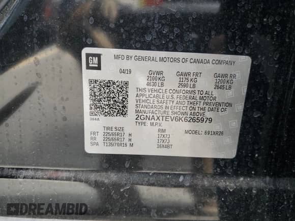 2019 Chevrolet Equinox LT z VIN 2GNAXTEV6K6265979, wystawiony jako Copart lot #80681435 z przebiegiem 106 367 mil mil oraz Szkoda całkowita • Salvage title. Historia ofert i sprzedaży dostępna na DreamBid. Obrazek 13.