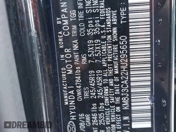 2017 Hyundai Tucson Sport с VIN KM8J3CA22HU295650, выставлен на аукционе Copart как лот 83810365 с пробегом 93 306 миль миль и Чистый • Clean title. История ставок и продаж доступна на DreamBid. Изображение 13.