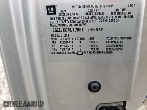 2008 Saturn Outlook XE с VIN 5GZEV13748J199631, выставлен на аукционе Copart как лот 72258374 с пробегом 211 846 миль миль и На запчасти • Non repairable. История ставок и продаж доступна на DreamBid. Изображение 15.