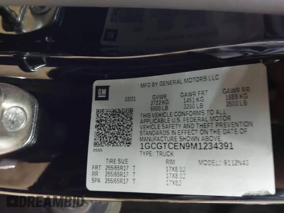2021 Chevrolet Colorado 4WD LT with VIN 1GCGTCEN9M1234391, listed as a IAAI auction lot 42125286 with Not provided miles and . Bid and sale history available at DreamBid. Image 9.