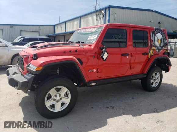 2021 Jeep Wrangler Unlimited Rubicon with VIN 1C4HJXFN7MW649602, listed as a Copart auction lot 45232184 with 38,850 mi miles and Salvage title. Bid and sale history available at DreamBid. Image 1.
