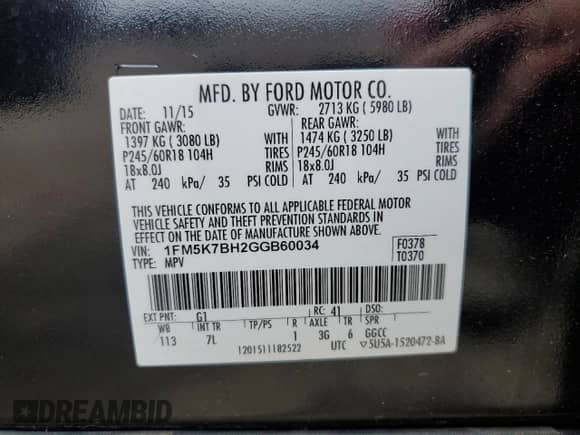 2016 Ford Explorer с VIN 1FM5K7BH2GGB60034, выставлен на аукционе Copart как лот 62145065 с пробегом 108 655 миль миль и Списание • Salvage title. История ставок и продаж доступна на DreamBid. Изображение 13.