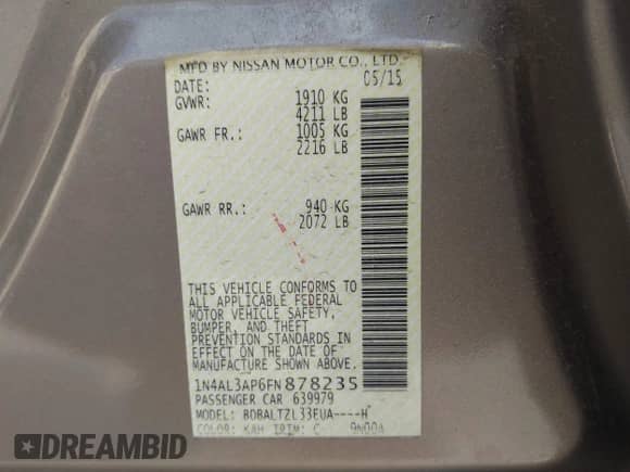 2015 Nissan Altima S с VIN 1N4AL3AP6FN878235, выставлен на аукционе IAAI как лот 42258084 с пробегом 121 612 миль миль и . История ставок и продаж доступна на DreamBid. Изображение 9.