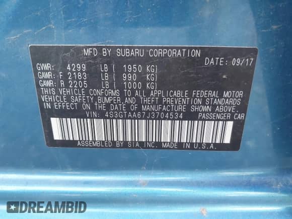 2018 Subaru Impreza с VIN 4S3GTAA67J3704534, выставлен на аукционе IAAI как лот 42700654 с пробегом 104 734 миль миль и . История ставок и продаж доступна на DreamBid. Изображение 9.