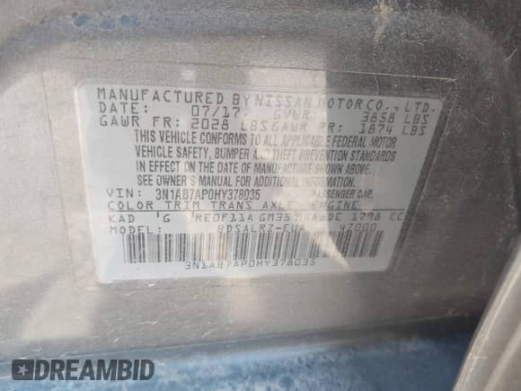 2017 Nissan Sentra SR z VIN 3N1AB7AP0HY378035, wystawiony jako IAAI lot #42017917 z przebiegiem 83 457 mil mil oraz . Historia ofert i sprzedaży dostępna na DreamBid. Obrazek 9.