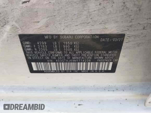 2021 Subaru Impreza Special Sports с VIN 4S3GTAJ69M1714238, выставлен на аукционе IAAI как лот 43240953 с пробегом 101 840 миль миль и . История ставок и продаж доступна на DreamBid. Изображение 9.