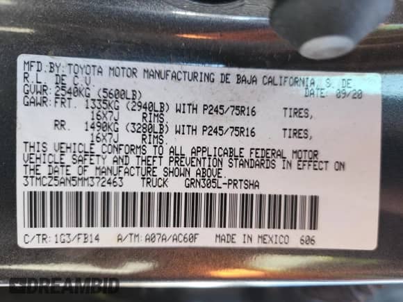 2021 Toyota Tacoma SR with VIN 3TMCZ5AN5MM372463, listed as a Copart auction lot 80795315 with 96,318 mi miles and Salvage title. Bid and sale history available at DreamBid. Image 12.