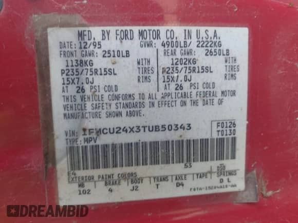 1996 Ford Explorer Eddie Bauer с VIN 1FMCU24X3TUB50343, выставлен на аукционе IAAI как лот 42832448 с пробегом 210 359 миль миль и . История ставок и продаж доступна на DreamBid. Изображение 9.