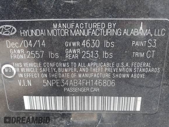 2015 Hyundai Sonata Limited с VIN 5NPE34AB4FH146806, выставлен на аукционе IAAI как лот 42792578 с пробегом 120 995 миль миль и . История ставок и продаж доступна на DreamBid. Изображение 9.