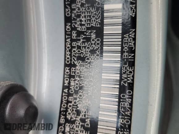 2012 Toyota Prius with VIN JTDKN3DPXC3006300, listed as a Copart auction lot 71909015 with 161,375 mi miles and Salvage title. Bid and sale history available at DreamBid. Image 13.