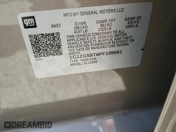 2023 Chevrolet Malibu RS с VIN 1G1ZG5ST6PF199661, выставлен на аукционе Copart как лот 64101995 с пробегом 24 995 миль миль и Списание • Salvage title. История ставок и продаж доступна на DreamBid. Изображение 12.