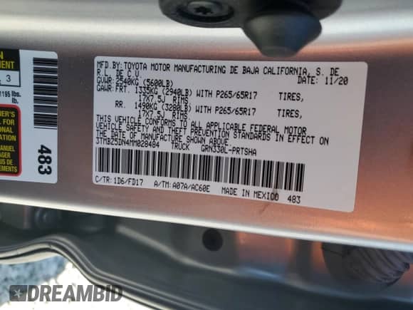 2021 Toyota Tacoma SR5 с VIN 3TMBZ5DN4MM028484, выставлен на аукционе Copart как лот 59301905 с пробегом 76 273 миль миль и Списание • Salvage title. История ставок и продаж доступна на DreamBid. Изображение 13.