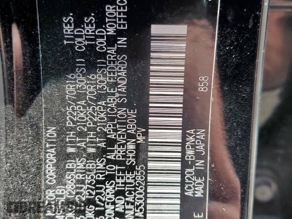 2003 Toyota Highlander с VIN JTEGD21A530062855, выставлен на аукционе Copart как лот 71684175 с пробегом 287 415 миль миль и Списание • Salvage title. История ставок и продаж доступна на DreamBid. Изображение 12.