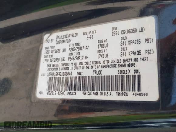 2003 Dodge 1500 ST with VIN 1D7HA16K43J660044, listed as a IAAI auction lot 42943287 with 221,900 mi miles and . Bid and sale history available at DreamBid. Image 9.