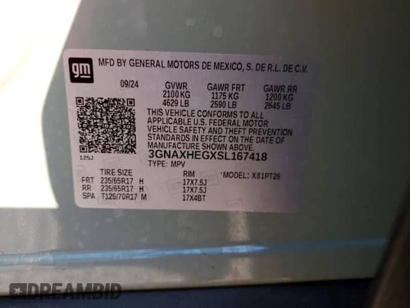 2025 Chevrolet Equinox FWD LT с VIN 3GNAXHEGXSL167418, выставлен на аукционе Copart как лот 84927584 с пробегом 680 миль миль и Чистый • Clean title. История ставок и продаж доступна на DreamBid. Изображение 12.